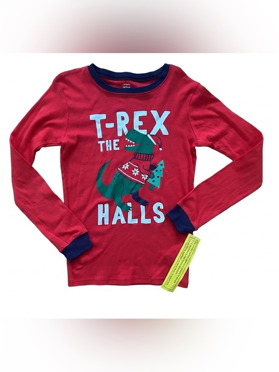 Carter's Other - Carter's Boys Christmas Pajama Shirt "T-Rex The Halls" Red Dino Size 14 NWT